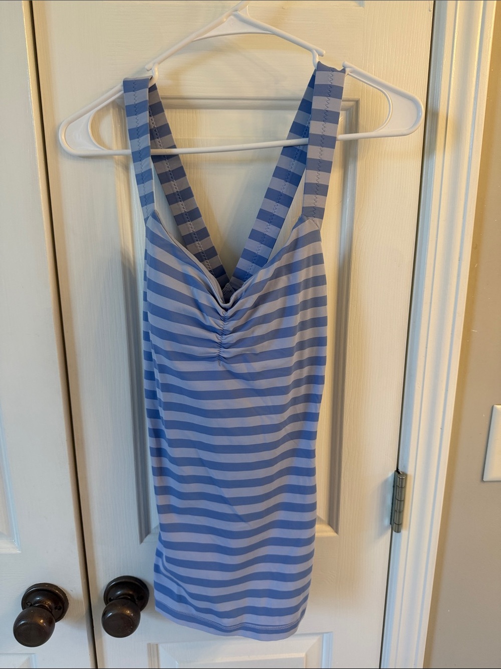lululemon athletica Blue Striped Tank with Ruched Front